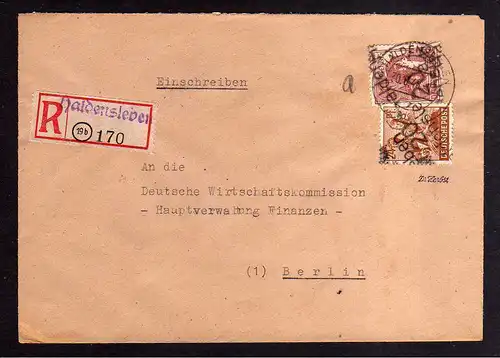 h712 Brief Handstempel Bezirk 20 Haldensleben 30.6.48 Einschreiben an Deutsche W