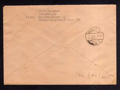 h712 Brief Handstempel Bezirk 20 Haldensleben 30.6.48 Einschreiben an Deutsche W