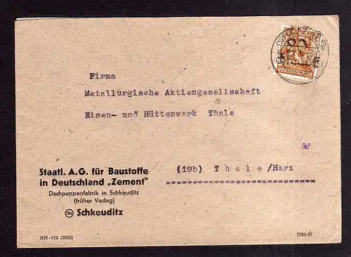 h757 Brief Handstempel Bezirk 20 Schkeuditz Dachpappenfabrik Zement früher Vedag