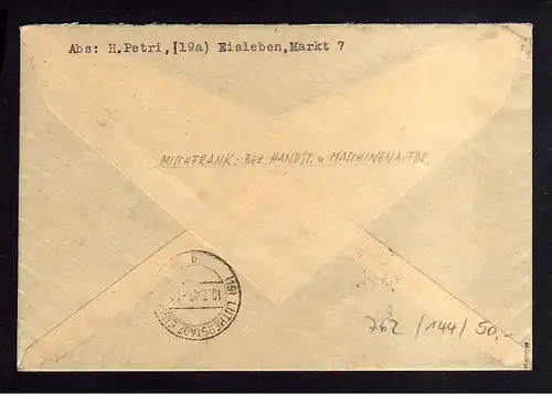 h762 Brief Handstempel Bezirk 20 Schochwitz Eisleben 10.7.48 Einschreiben gepr.