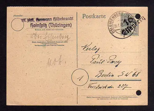 h974 Handstempel Bezirk 16 Erfurt Ganzsache AS 12 Pfg. Eisenberg Bedarf  Handbuc