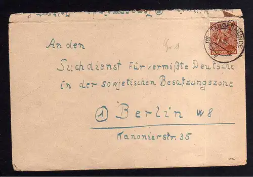 h880 Brief Handstempel Bezirk 29 Tangermünde 26.6.48 an Suchdienst für vermißte