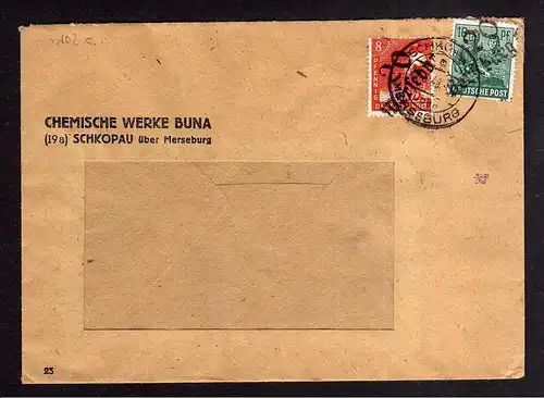 h732 Brief Handstempel Bezirk 20 Merseburg 29.6.48 Chemische Werke BUNA Schkopau