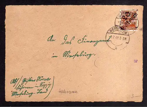 h760 Briefvorderseite Handstempel Bezirk 20 Schkopau 9.7.48 Mersburg