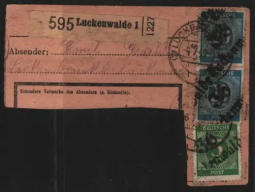 h6533 SBZ Handstempel Bezirk 36 Luckenwalde 5, 2x 20 Pfg. Ziffer PKA gepr. BPP