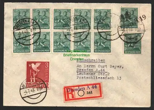 h6089 SBZ Handstempel Bezirk 14 Dresden A19 schwarz Brief Einschreiben  Zehnfach