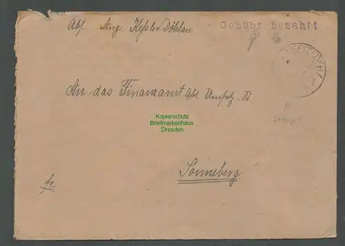 B5756 Gebühr bezahlt 1945 Brief Effelder an Finanzamt Sonnenerg Notumschlag