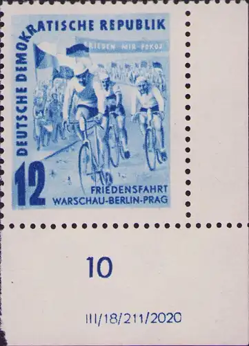 2792 DDR 307 DV Radfernfahrt für den Frieden Warschau - Berlin - Prag 1952 ** po