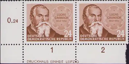 2843 DDR 384 XII DZ 400. Todestag von Lucas Cranach d. Ä. 1953 ** postfrisch Zäh