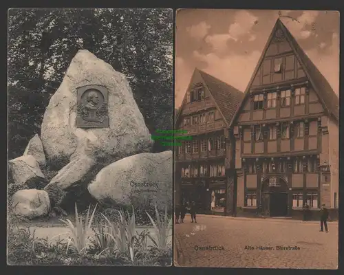 154481 2 AK Osnabrück 1909 Justus Lyra Denkmal Alte Häuser Bierstraße