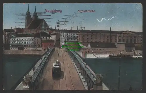 154472 AK Magdeburg Strombrücke Straßenbahn 1917