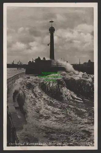 154454 AK Ostseebad Warnemünde Mole bei Sturm Fotokarte 1941