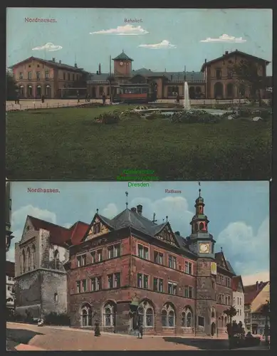 154325 2 AK Nordhausen Bahnhof um 1910 Rathaus
