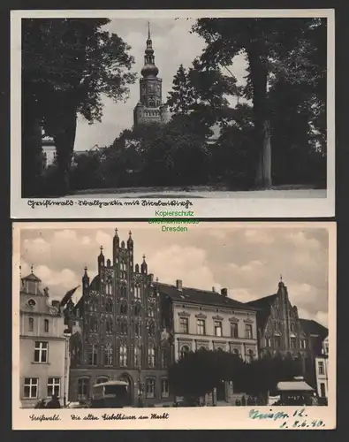 154305 2 AK Greifswald um 1930 Wallpartie Nicolaikirche Giebelgäuser am Markt