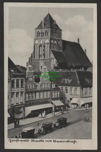 154304 AK Greifswald Markt mit Marienkirche um 1930