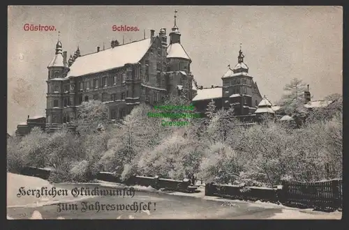 154300 AK Güstrow um 1910 Schloss im Winter Schnee Glückwunsch zum Jahreswechsel