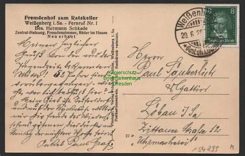 154299 AK Weißenberg  Amtsh. Löbau Fremdenhof zum Ratskeller 1928