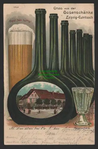 154291 AK Litho Leipzig Eutritzsch 1909 Gosenschänke Bier Regenschärm