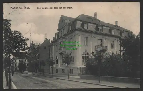 154290 AK Pößneck Thür. Georgstraße mit Bank für Thüringen um 1910