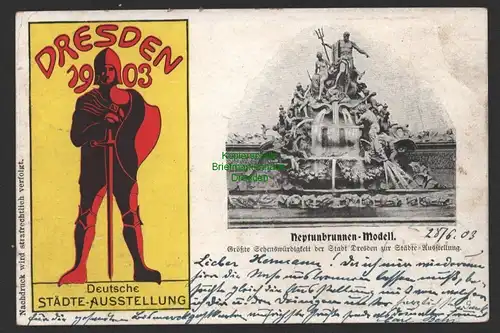 154283 AK Dresden 1903 Städte - Ausstellung Neptun Brunnen Modell Sonderstempel
