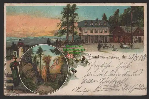 154206 AK Litho Brand Sächs. Schweiz 1899 Gasthaus Schulzengrund Krippen