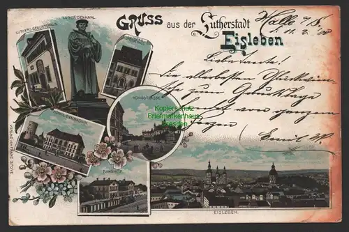 154150 AK Litho Lutherstadt Eisleben 1900 Denkmal Geburtshaus Sterbehaus Bahnhof