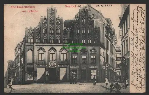 154142 AK Rostock Giebelhäuser am Schilde 1905 Trauer Magazin Pelzwaren Handlung
