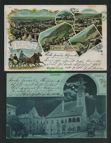 139583 2 AK Mödling Niederösterreich Schrannen Platz 1899 Litho Hinterbrühl Vord