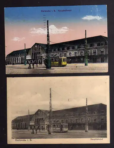 130085 2 AK Karlsruhe Hauptbahnhof Straßenbahn 1916 1926