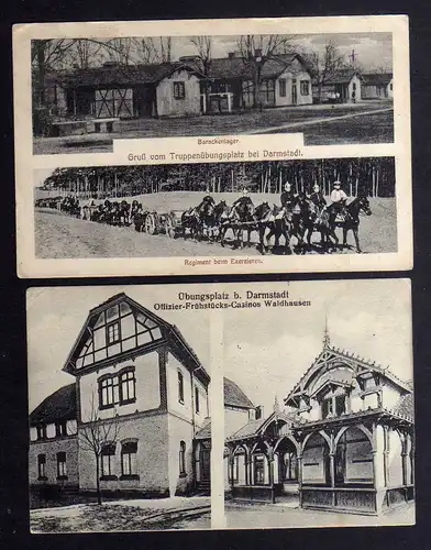 130296 2 AK Darmstadt Waldhausen Übungsplatz Casino 1914 Regiment b. Exerzieren