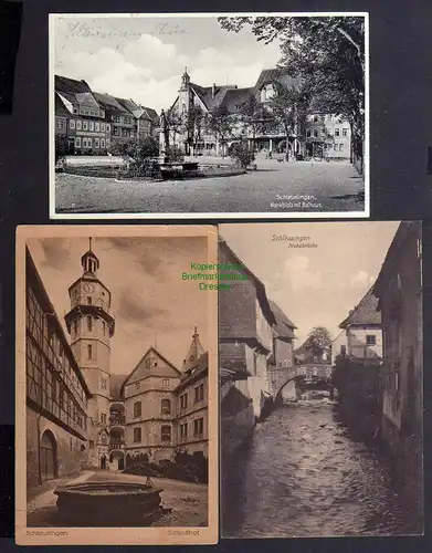 128385 3 AK Schleusingen Marktplatz mit Rathaus 1937 Nahebrücke 1915 Schloßhof