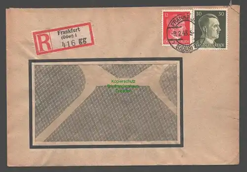 B9328 R-Brief Gebr. Hörmann A.-G. Frankfurt (Oder) 1 gg  1943 Gemeinschaftswerk