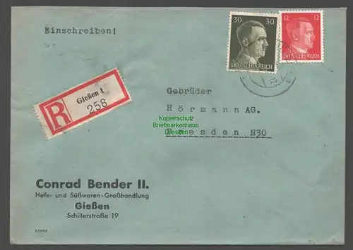 B9358 R-Brief Gebr. Hörmann A.-G. Gießen 1  1943 Conrad Bender II. Hefe- und Süß