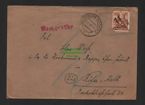 h4109 SBZ Bezirkshandstempel Bezirk 14 Brief Freiberg 20.7.48 Nachgebühr