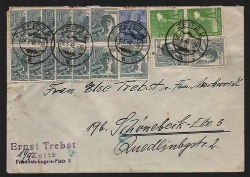 B12935 SBZ Brief Währungsreform Zehnfachfrankatur 1948 Zerbst 28.6.48 Dachziegel