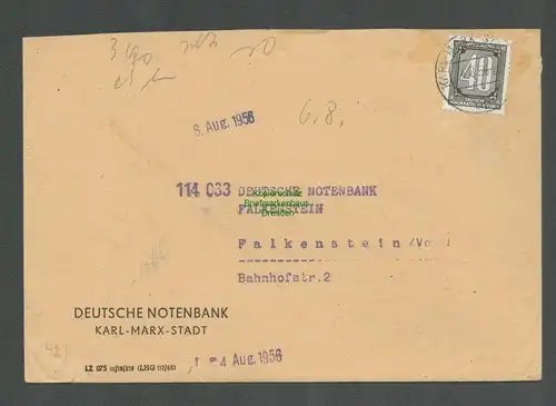 B5123 DDR ZKD B 4 Brief Deutsche Notenbank Karl-Marx Stadt nach Falkenstein V.