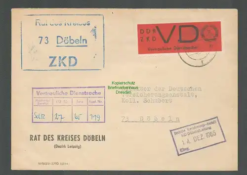 B5269 DDR ZKD VD 3x Brief Vertrauliche Dienstsache Rat der Kreises Döbeln 1965