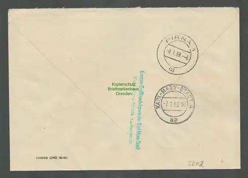 B5202 DDR ZKD B 21 H Brief Konsum Karl-Marx-Stadt nach Pirna 1959 nach Pirna