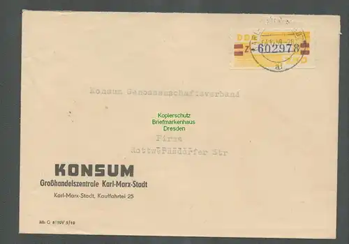 B5208 DDR ZKD B 25 Z Brief Konsum Großhandelszentrale Karl-Marx-Stadt nach Pirna