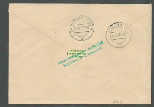 B5208 DDR ZKD B 25 Z Brief Konsum Großhandelszentrale Karl-Marx-Stadt nach Pirna