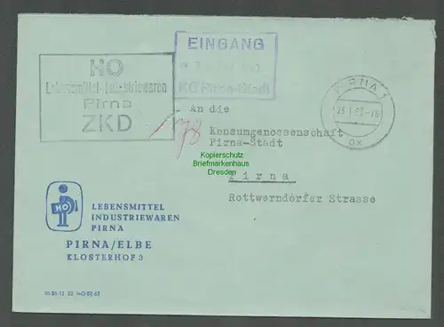 B5218 DDR ZKD Brief Pirna 1963 HO Lebensmittel