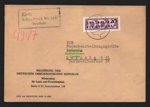 B4801 DDR ZKD B 7 Brief Berlin O17 Regierung Ministerium für Land- und Forstwirt