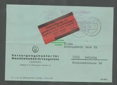 B5253 DDR ZKD Brief 1966 Versorgungskontor für Maschinenbau Erzeugnisse Leipzig