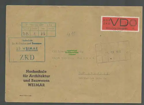 B5284 DDR ZKD VD 3x Brief Hochschule für Architektur und Bauwesen Weimar 1966