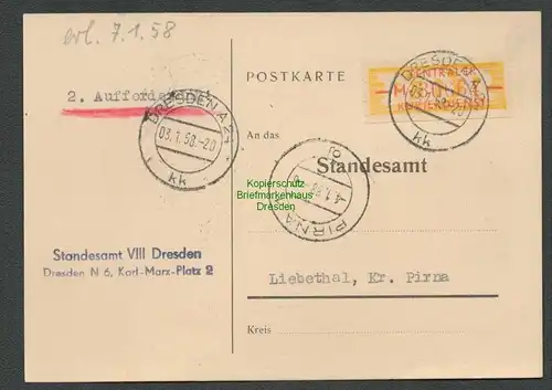 B5302 DDR ZKD B 16 M Dresden Postkarte offene Karten unzulässig 1958 Liebethal