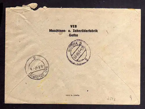 B2543 Brief DDR ZKD 15 9004 1957 VEB Maschinen- und Zahnräderfabrik Gotha nach