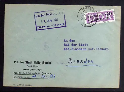 B2490 Brief DDR ZKD 11 8000 1957 Rat der Stadt Halle Saale nach Dresden