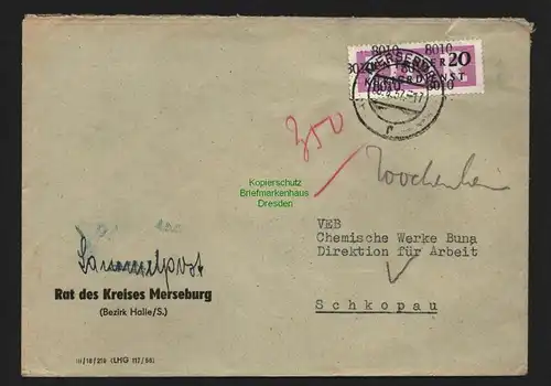 B4747 DDR ZKD B 15 Brief 8010 Rat des Kreises Merseburg Sammelpost nach Schkopau