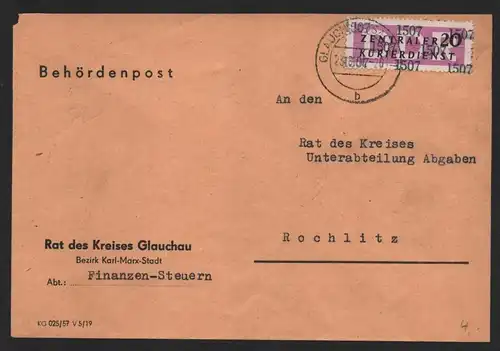B14230 DDR ZKD Brief 1957 15 1507 Glauchau Rat des Kreises  an nach Rochlitz