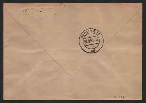 B14267 DDR ZKD Brief 1957 14 1600 Berlin Ministerien Regierung der DDR Staatlich